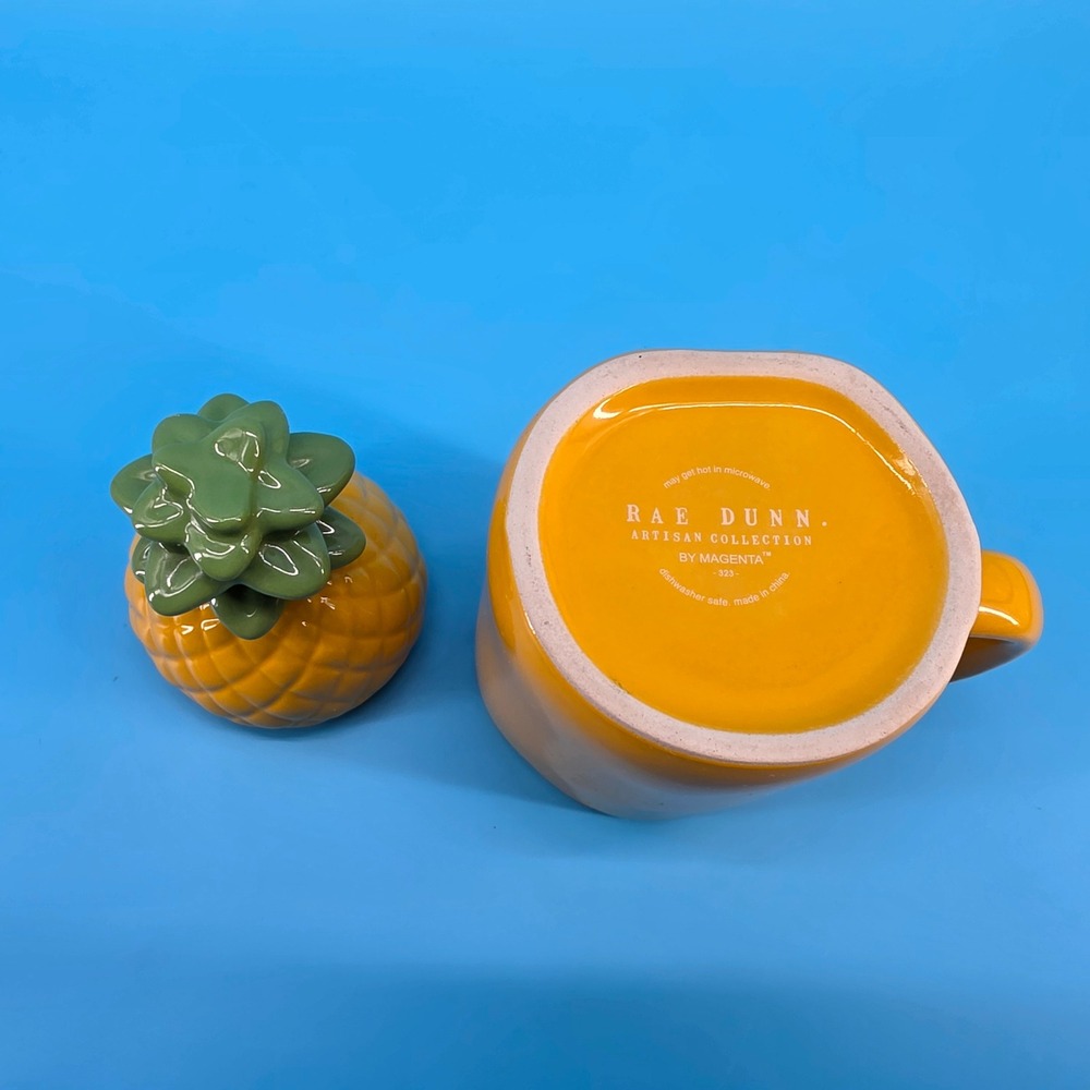 Rae Dunn Tropic Like Its Hot Pineapple Mug with Lid Yellow Ceramic Coffee Cup - Picture 9 of 14